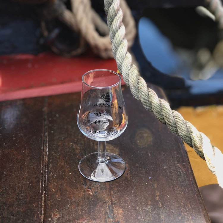 Tres Hombres Rum Glass with a Stem Back